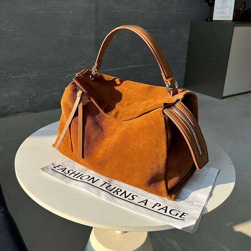 2025 Large Zipper Opening Design Pillow Tote 2 Sizes Coffee Real Nubuck Leather Women's Handbag High-end Winter Shoulder Bag
