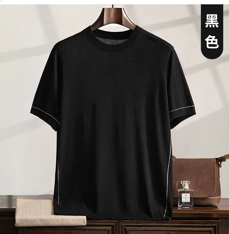 Naizaiga 70% mulberry silk 20% mercerized wool 10% cashmere O-neck short sleeve orange black acpricot Men sweater pullovers HR3 250806