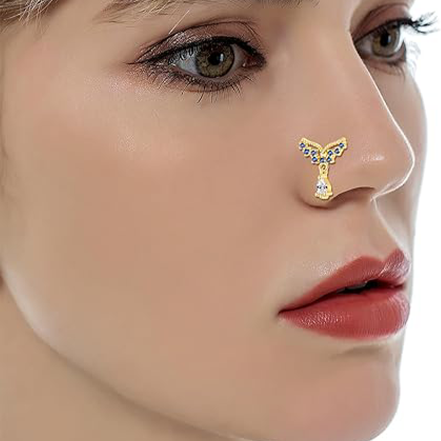 16Pcs 20G Nose Rings L Shaped Nose Studs for Women Stainless Steel Heart Snake Flower Bowknot CZ Butterfly Moon Dangle Nose Stud Ring Body Piercing Je