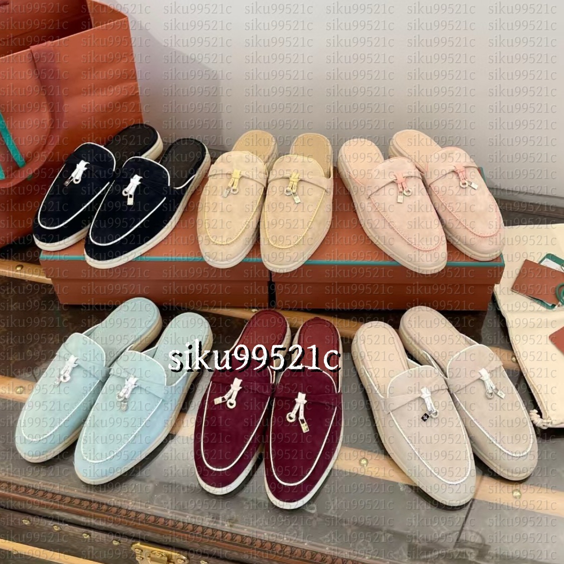 Mule Loafers Suede Men Women Slippers Flats Loafers Moccasin Size 35-45 luxury Designer Shoes spring Slip-Ons Deep Ocra Babouche Charms Walk 0102