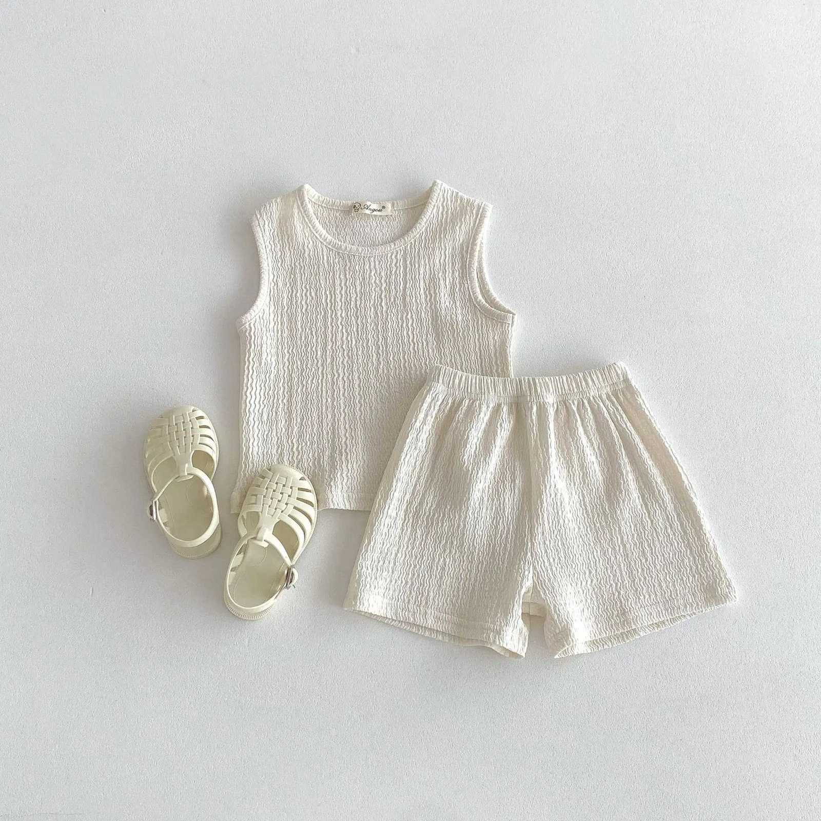 2025 Summer New Children Sleeveless Clothes Set Thin Cotton Boys Girls Solid Vest + Shorts 2pcs Suit Kids Soft Casual Outfits Z250811