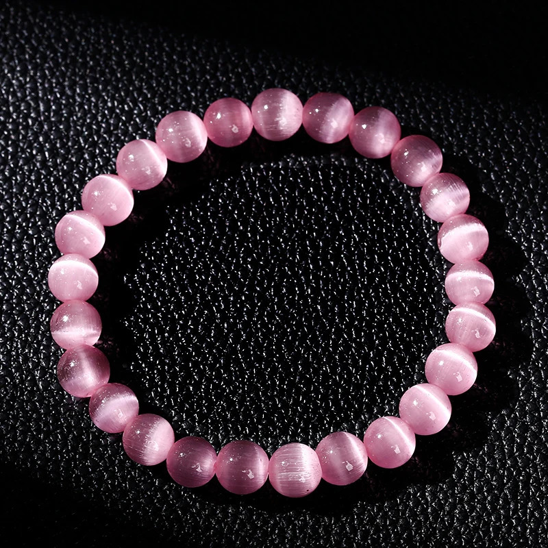 JD Natural Stone Dark Pink Cat Eyes Stone Strand Bracelet Women Simple Jewelry Gifts Round Bead Elastic Rope Bracelet For Girls 250805