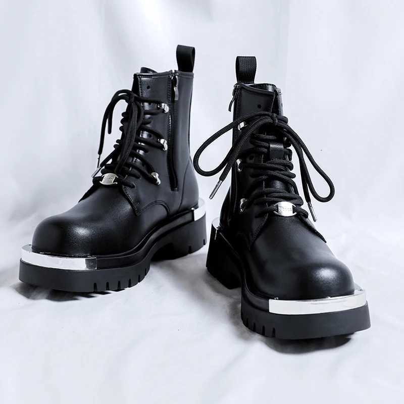 2024 S/A New British Punk Style Leather Boots For Mens Black Hombre Height Increasing Shoes Metal Decoration Fashion Cool Dress W250811