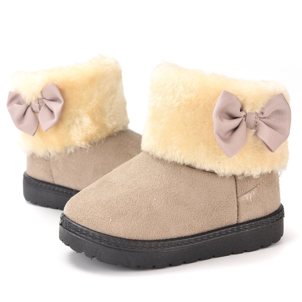 Girls Snow Boots Winter Warm Kids Cotton Shoes Toddler Suede Anti Slip Sneakers Cutefeet Bowknot Princess Short Boots Plush Children Shoes Sizes 20 - 