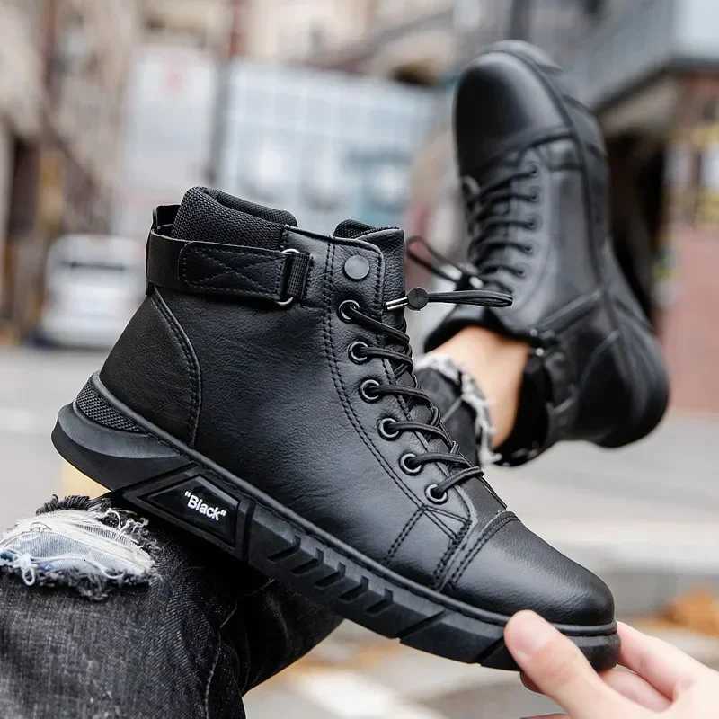 Ankle Boots for Men Motorcycle Boots PU Leather Mens Sports Shoes Autumn Winter Comfort High-top Casual Fashion Platform Boots W250811