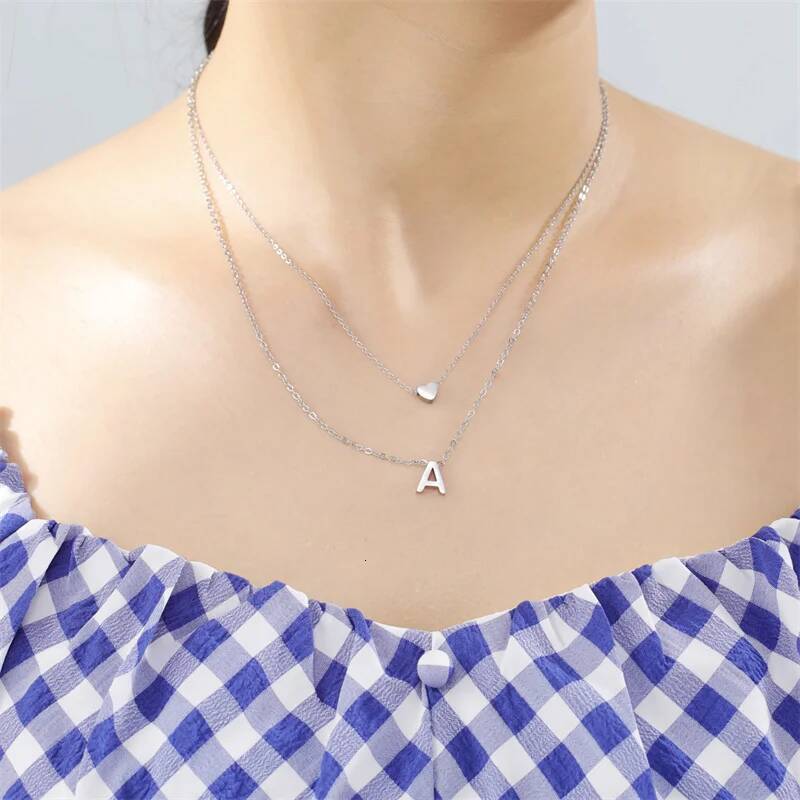 Fashion Tiny Heart Initial Gold Sier Color Multilayer Letter Choker Necklace For Women Charm Pendant Jewelry Gift Jewelry for Women