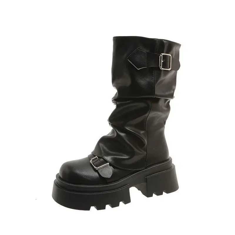 Womens Boots Brown Maillard Retro New Spring Autumn Height Increasing Comfortable Anti Slip Fashion Belt Buckle Boots 2025 W250811