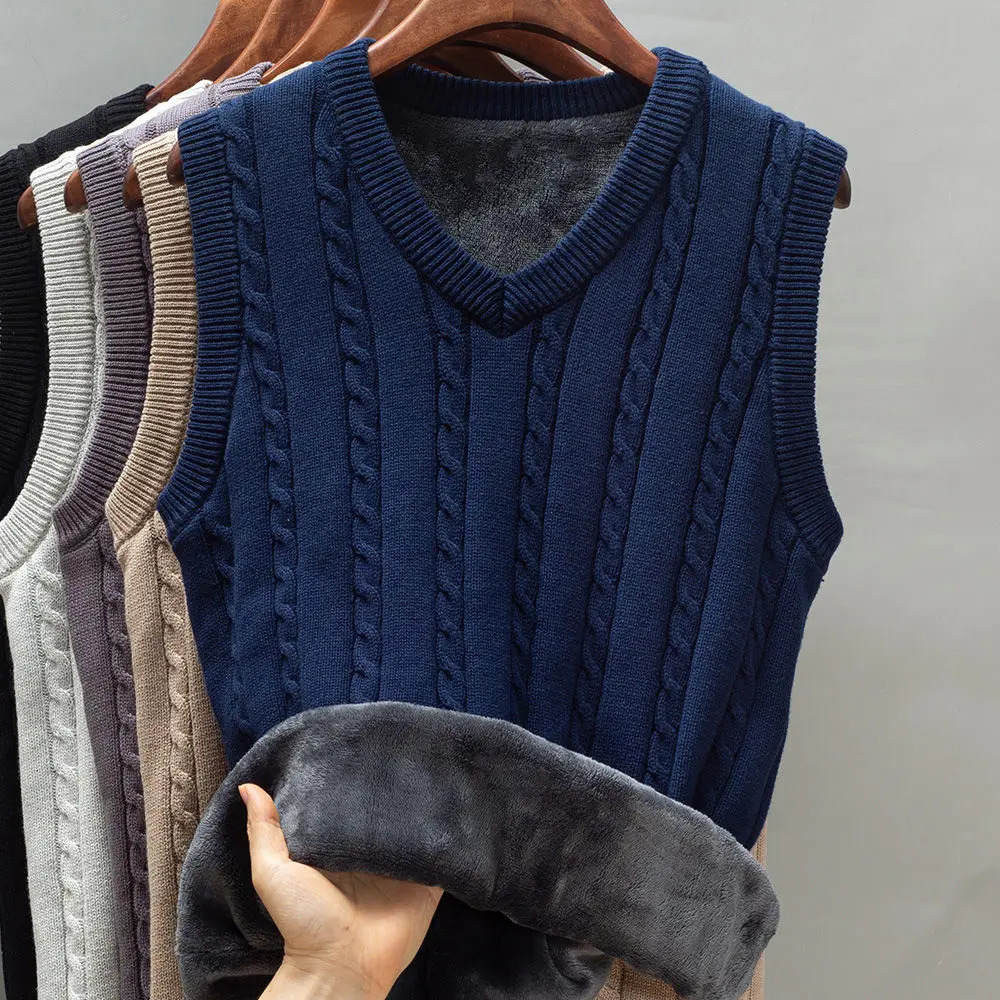 Autumn Winter Thick Fluffy Vest Men Women Warm Sweater Waistcoat Mens Sleeveless Knitted Yarn Casual Vneck Classic 250809