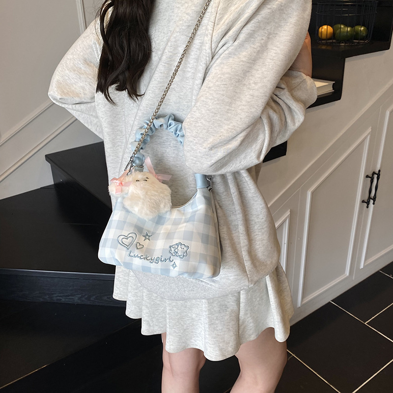 Niche High-End Handheld Dumpling 2025 Summer New Dopamine Versatile Color-Block Plaid Single Shoulder Crossbody Bag ddmymoon