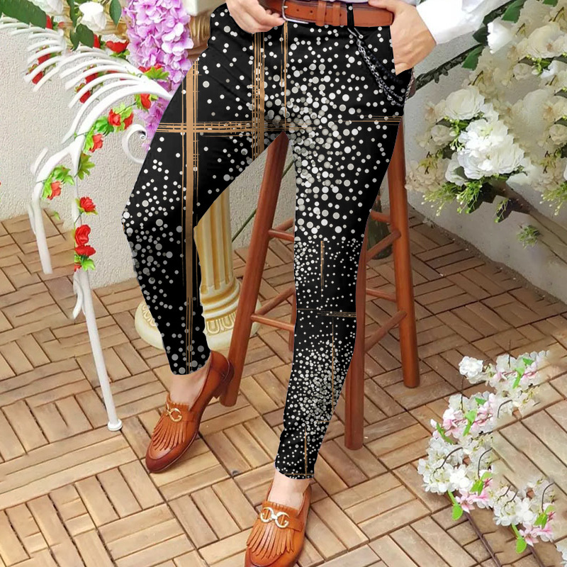 Men's long pants spring and autumn mid-waist straight-leg pants 3D printed slim-fit pants men's casual pants European size :S-3XL