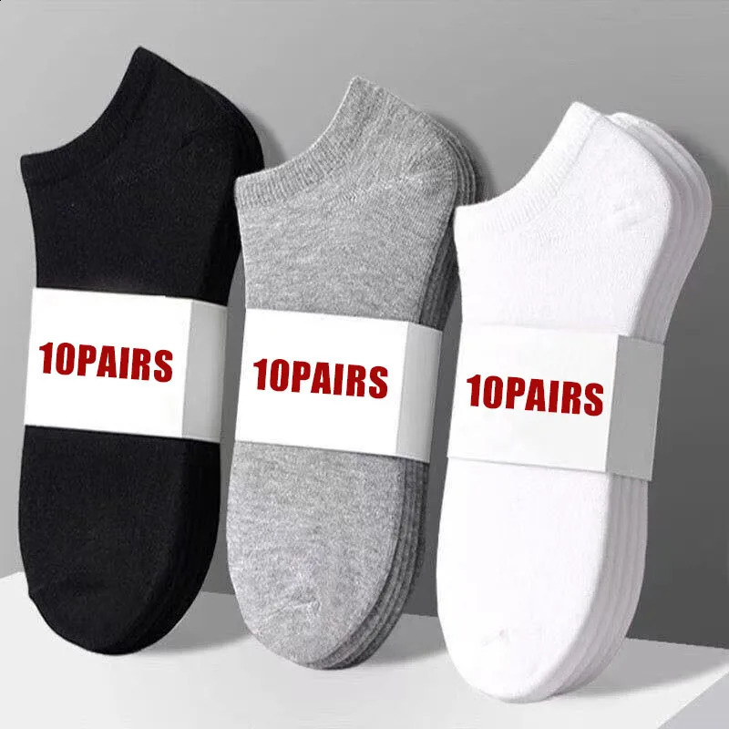 20Pcs Mens Socks Spring Summer Thin Breathable Soft Polyester Cotton Black Casual Business Ankle Boat Size EU3845 250805