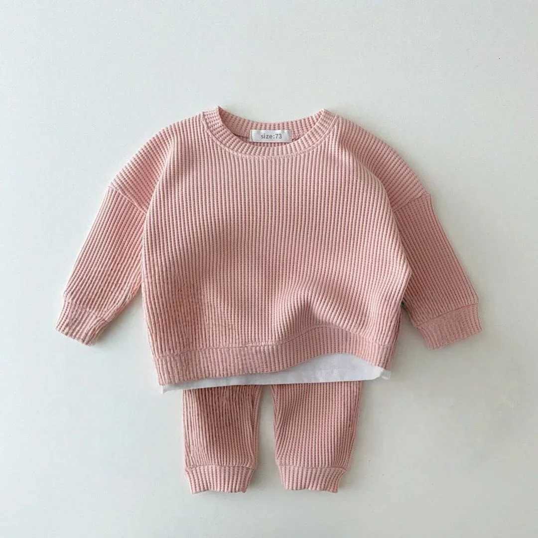 Autumn Casual Loose 2-Piece Baby Ribbed Knit Round Neck Sweatshirt Pants Set Faux Layered Outfit for 0-3T Boys Girls Z250811