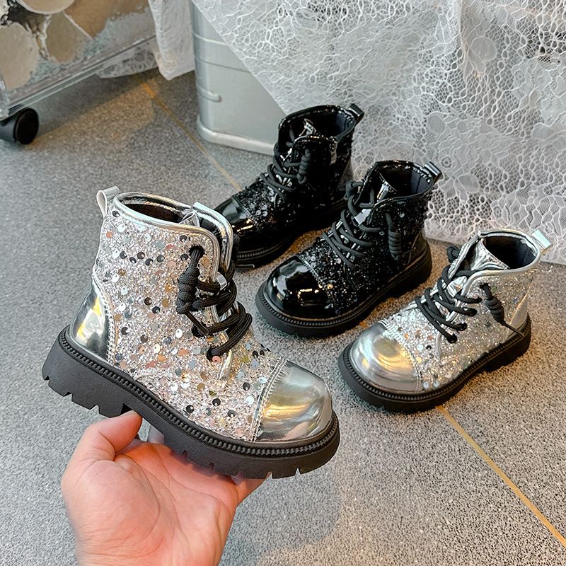 Children Fashion Boots Girls Sequin British Style Anti Slip Wear Resistant Cutefeet Kids Short Boots Toddler Leather Snow Boots Sizes 26 - 36