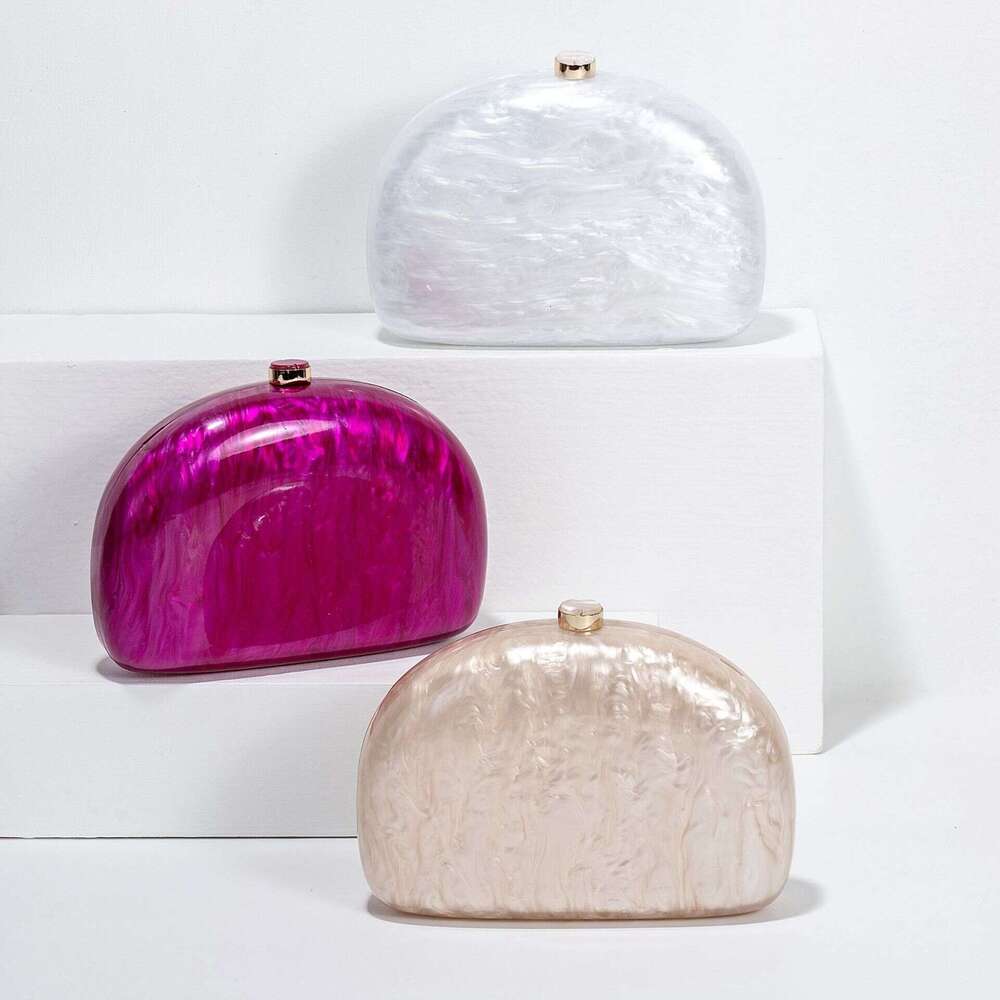 Women's New Semi-Circular Press Acrylic Evening Single Shoulder Crossbody Wedding Banquet Clutch Bag