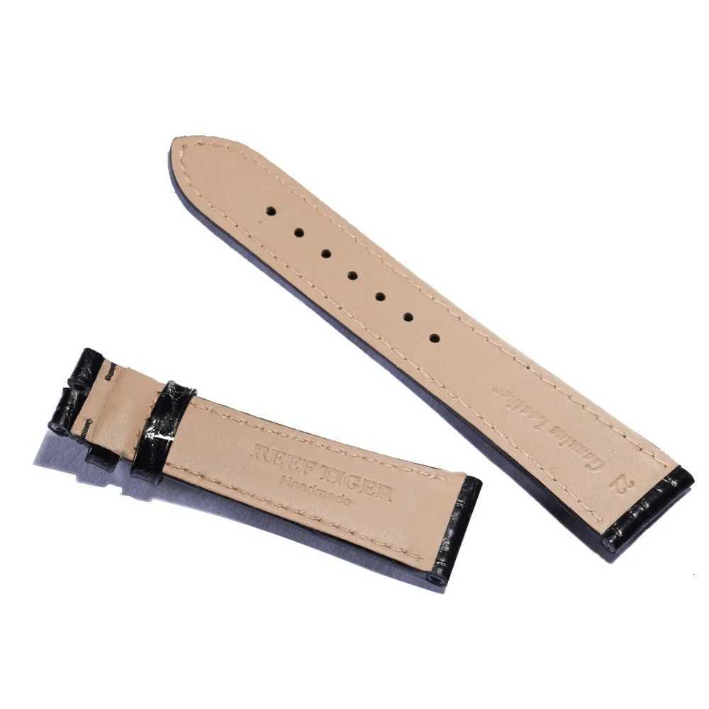 Reef Tiger/RT 20mm Genuine Leather Watch Band Black Brown Men Watch Strap Accessories Crocodile Pattern Watch Strap RGA195 W250811