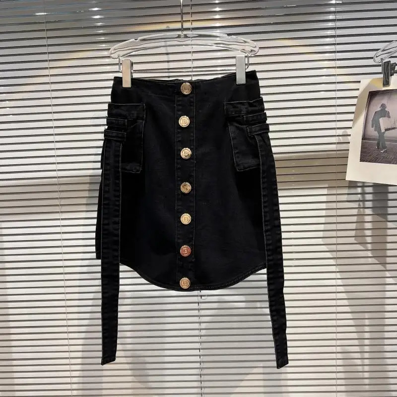 Metal buttons Denim 2 Piece Set Women Spring Autumn Retro Skirt Suits Short Denim Jacket Coat jeans Skirt Two Piece Set Sets 250807