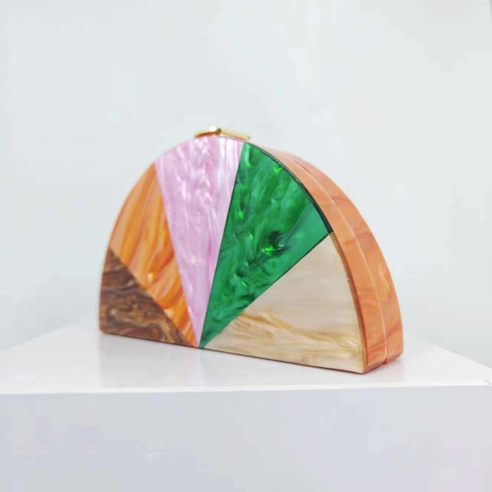 Women's New Patchwork Color-Block Crossbody Semi-Circular Acrylic Fashion Wedding Evening Clutch Bag