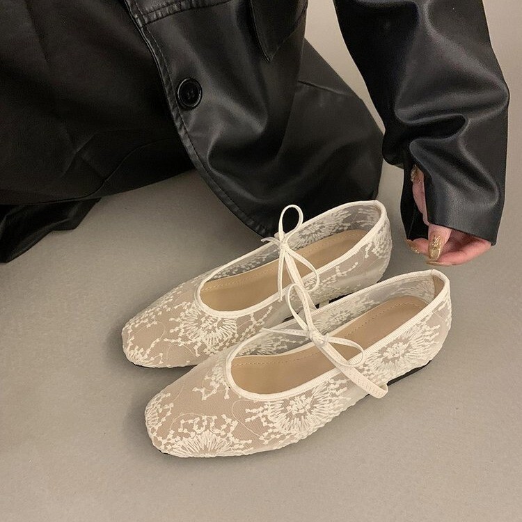 Leisure Mary Jane shoes flat shoes 2025 designer new breathable women's mesh shoes single shoe bow