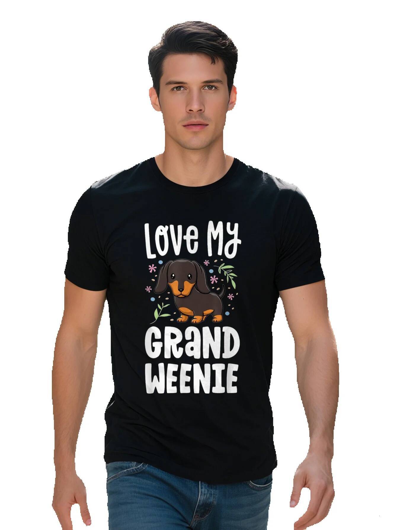 Men s Love My Grand Weenie T-Shirt Cotton Black Casual Short Sleeve with Perfect Design for Grandparents 5c89f 7bdbd
