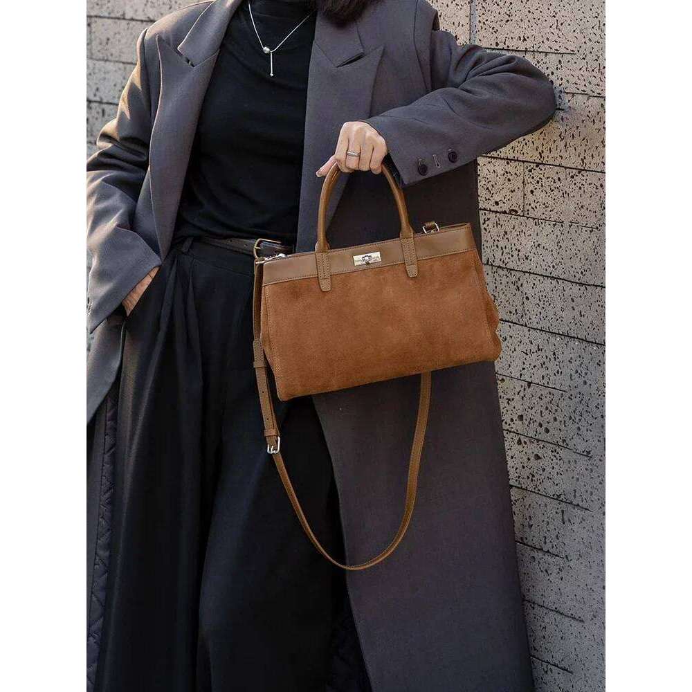 New Wine Red Chamois Tote Large Real Suede Cow Leather Women Hand High-End Female Commuter Travel Shoulder Bag