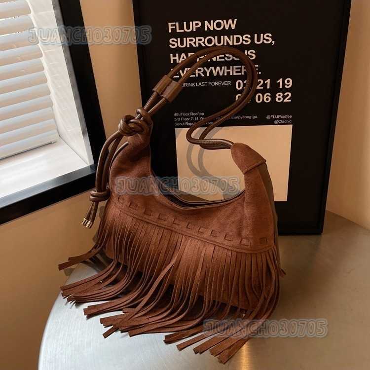 2025 New Tassel Womens Bag Leather Velvet Tassel Womens Shoulder Bag Fashionable Texture Single Shoulder Crossbody Simple Bag H250809