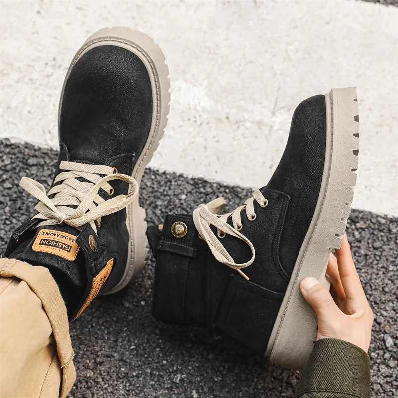 Autumn Spring Boots Mens English Denim High-Top Vintage Biker Mid-Top Platform Work Ankle Boots M1121 W250811