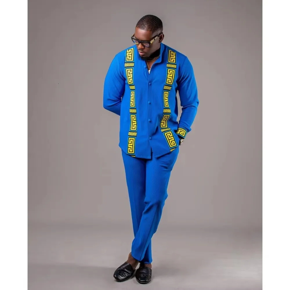 Mens Ethnic Pattern Long Sleeve Kaunda Suits Casual Rund Neck for Daily Wear African 2piece Set Outfits Clothing 250809