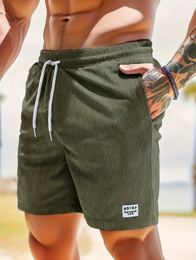 Summer Men Corduroy Shorts Casual Lightweight Loose fit Mens Beach Board Short Pants Trousers 250729