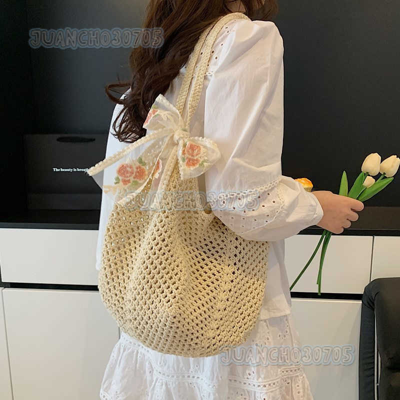 Artistic Style Straw Woven Hollow Tote Bag for Women 2025 Summer Large Capacity Casual Vacation Shoulder Beach Bag H250809