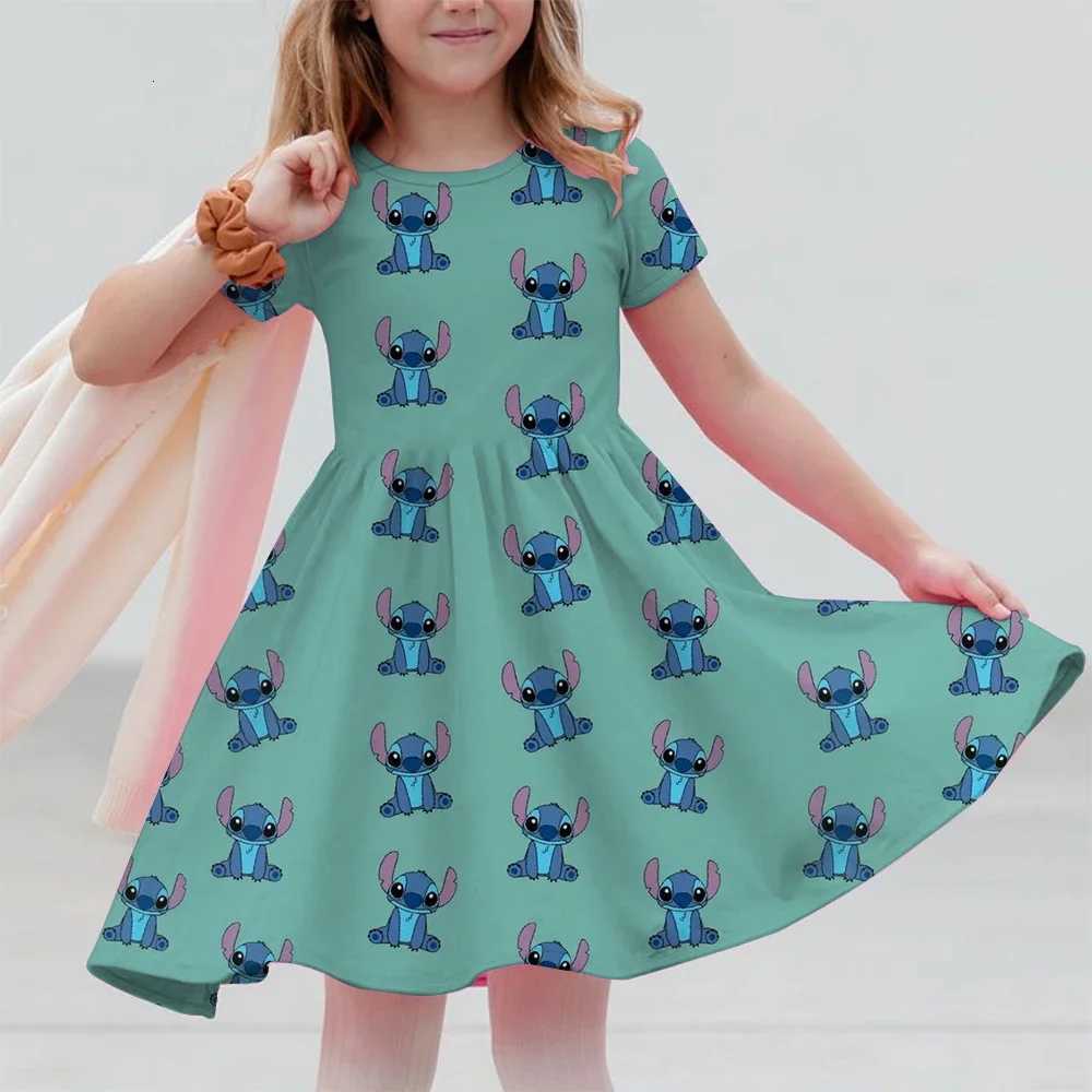 Short-Sleeved Dress 3-14 Years Old Kids Performance Clothing Summer New Childrens Clothing 3d Printed Romantic Stitch Cute Girl W250811
