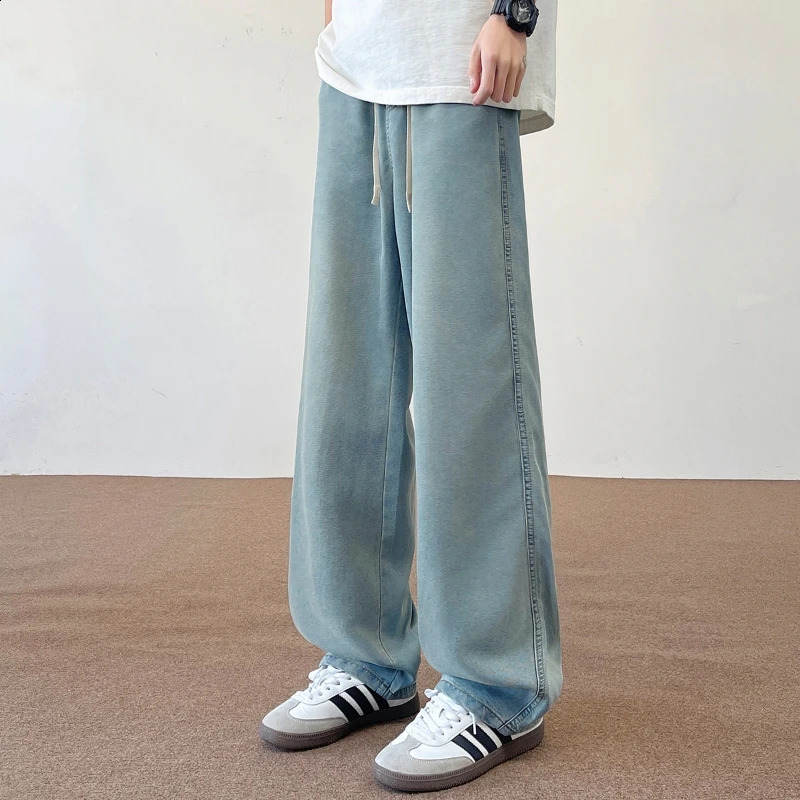 2025 Autumn American 190 Tall Men Ice Sensation Jeans 115CM Long Length Elastic Waist Thin Loose Wideleg Clothing 250729