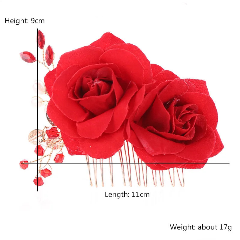 1310 Pcs Exquisite Rose Flower Hair Comb Pearl Red Floral Combs For Bridal Jewelry Tiaras Wedding Headdress 250804