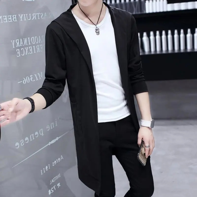 Mens Shawl Casual Cardigan Long Sleeve Trench Coat Lightweight Open Front Length Korean Style 250804