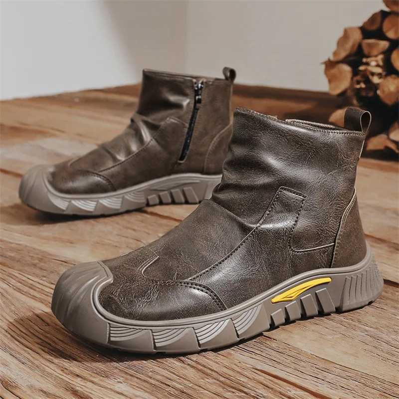 Men Chelsea Boots Slip-on Waterproof Ankle Boots Retro Black Men Fashion Boots Motorcycle Shoes Plus Size 2024 W250811