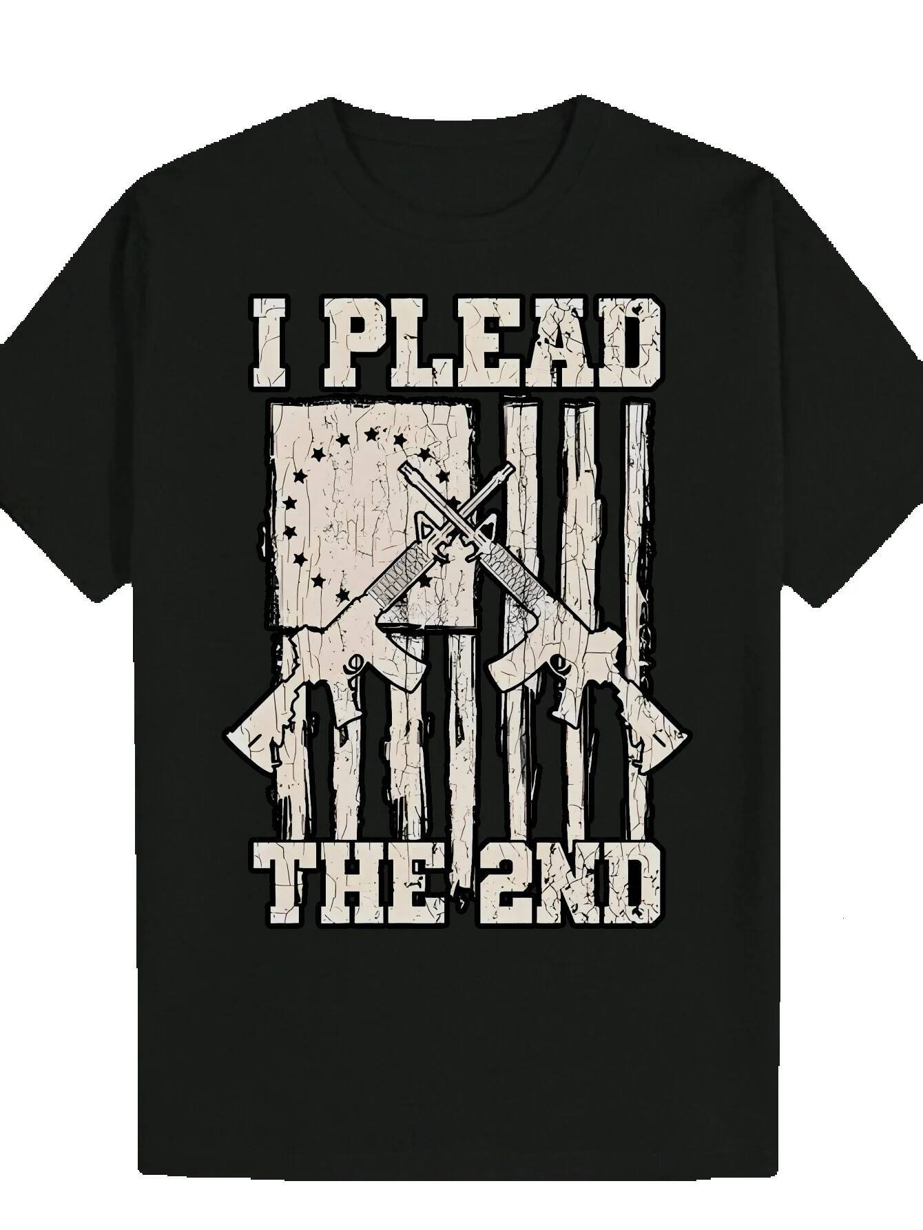 Men's 'I Plead the 2nd' Graphic - Black Polyester Crew Neck T-Shirt with Crossed Rifles Design, Summer Casual Wear|Bold Font Shirt|Dura