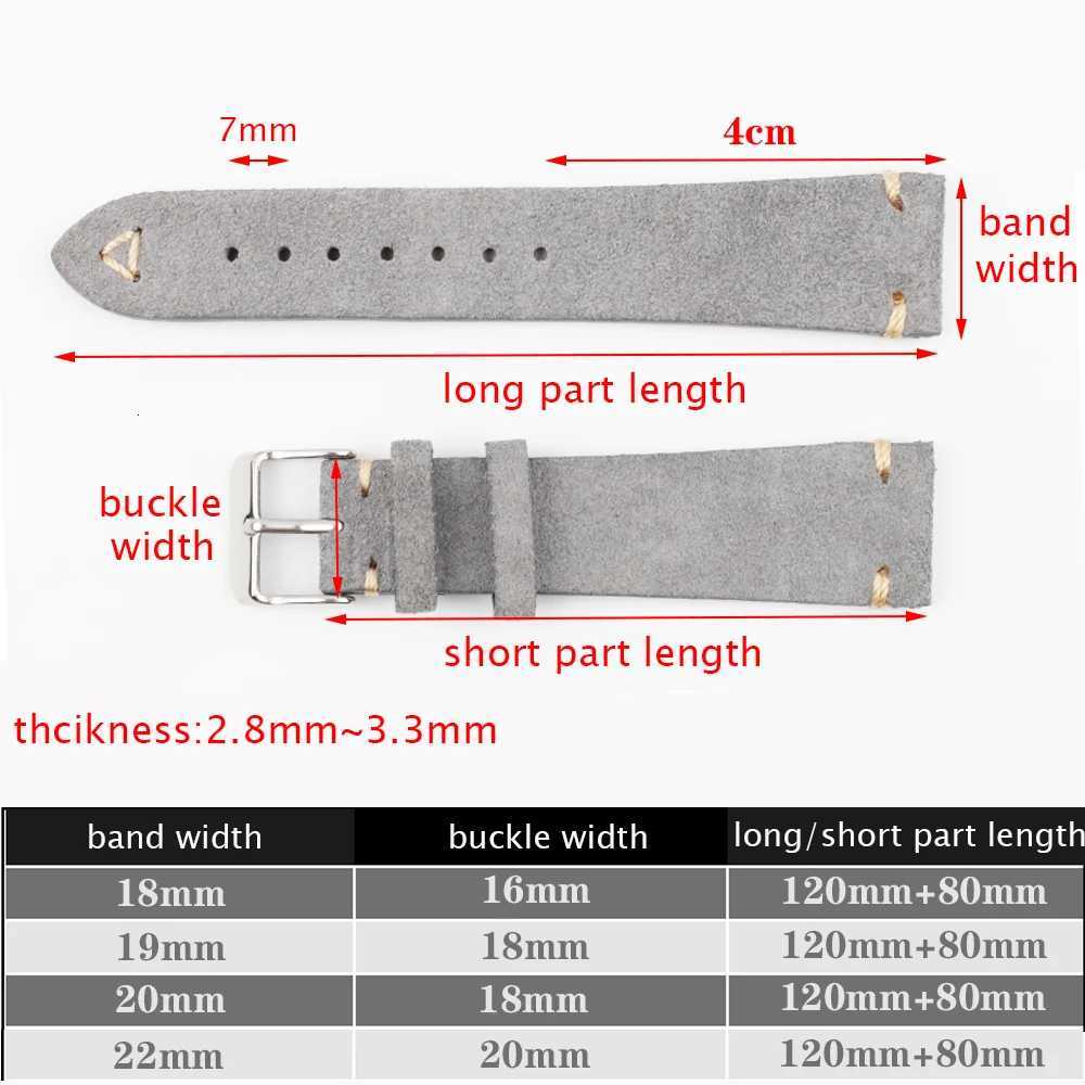 18mm 19mm 20mm 21mm 22mm 24mm Gray Vintage Suede Leather Watch Strap Replacement Wristband Handmade Stitching Watchband W250811