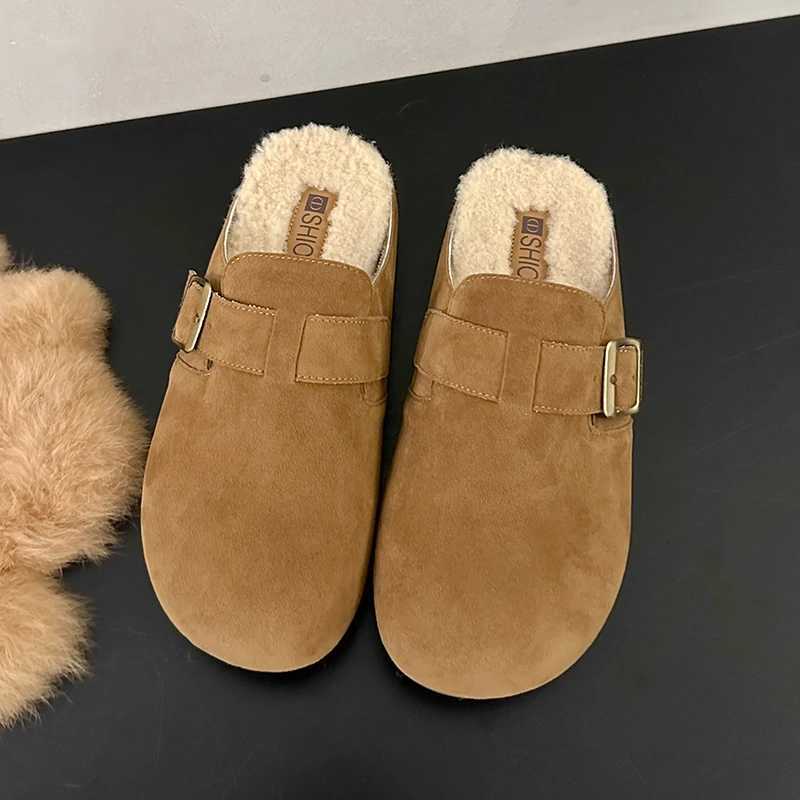 Bebealy Fashion Fur Clogs Slippers for Women Winter Fluffy Cork Insole Plush Slippers with Arch Support Furry Suede Mules Shoes XJ250811