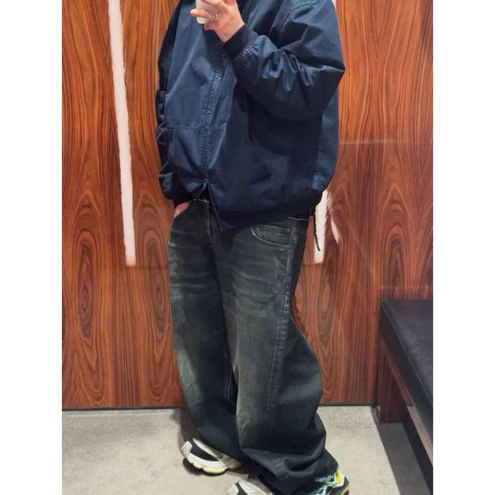 MIJKO Men's Women's Cotton Casual Black Blue Loose Straight Jean CUT-UP Pants