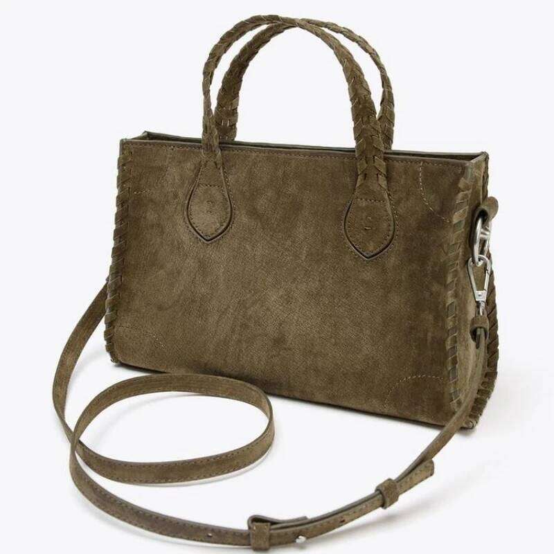 WOMEN'S SUEDE CITY BAG, Design Woven Effect Tote Handbags, Wide Handle with Removable Crossbody Strap