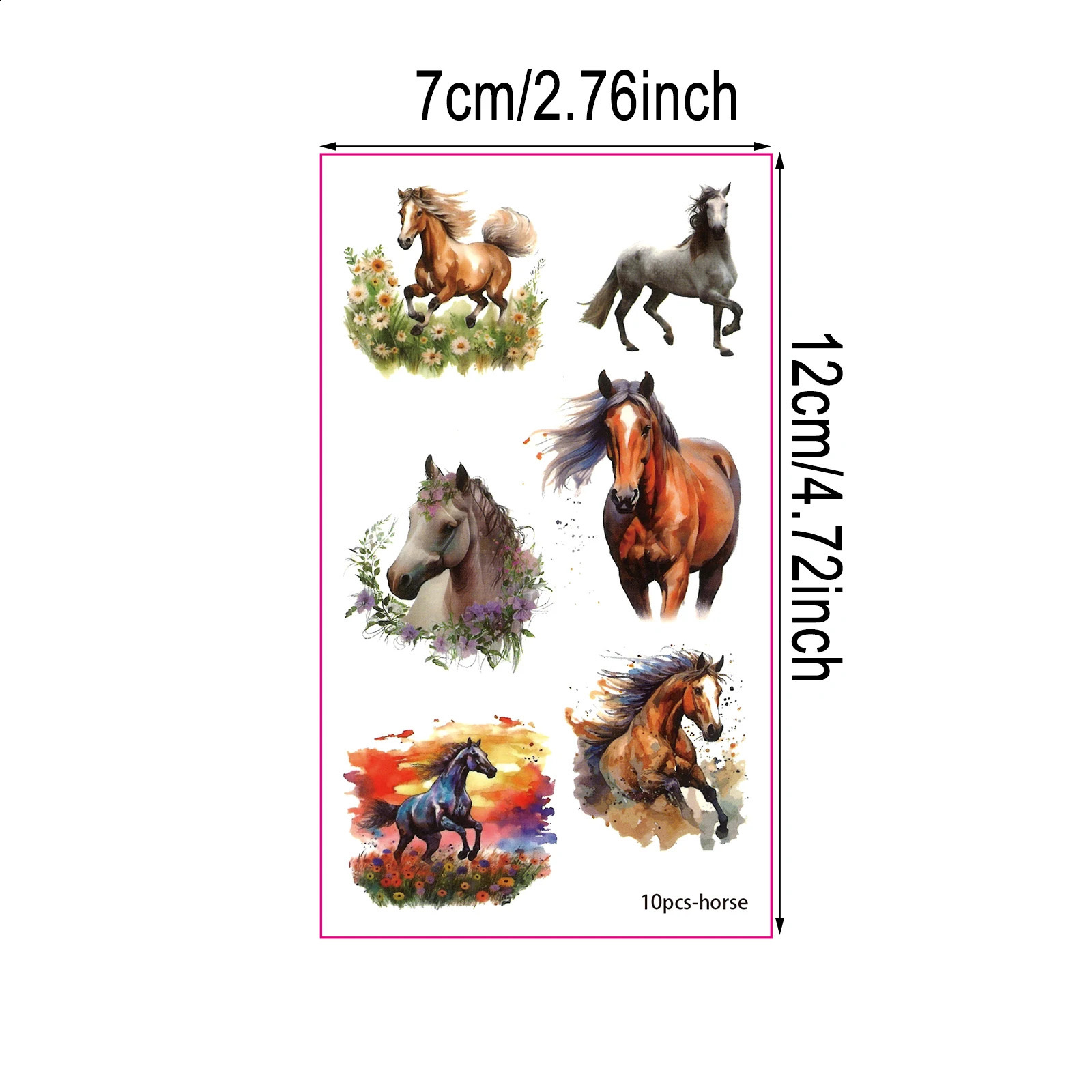 10 Sheets Temporary Horse Tattoos Stickers Birthday Themed Party Supplies Decorated with Tattoo 250809
