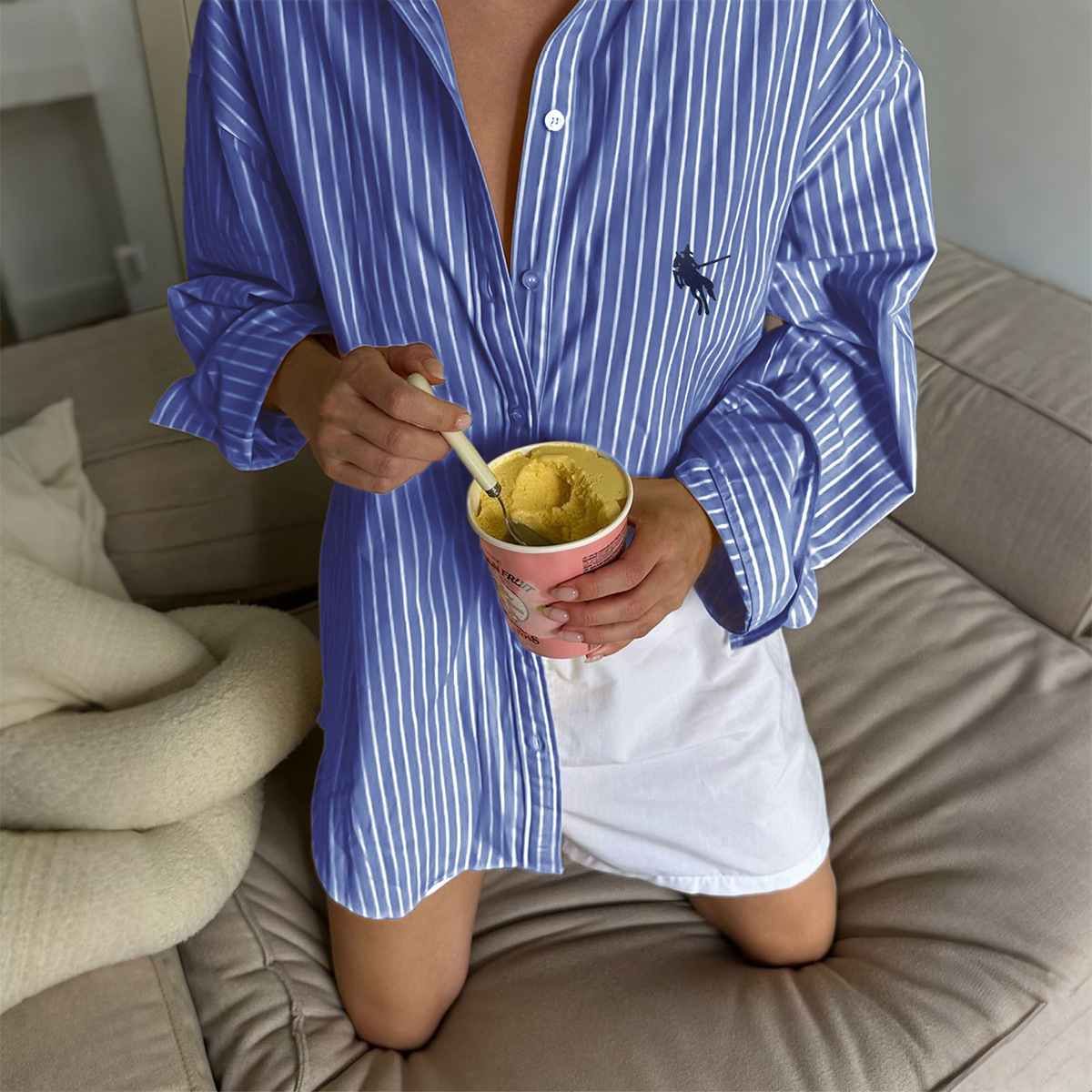 Casual Vacation Button Striped Long Sleeve Shirt Women's Clothing 2025 Autumn Winter