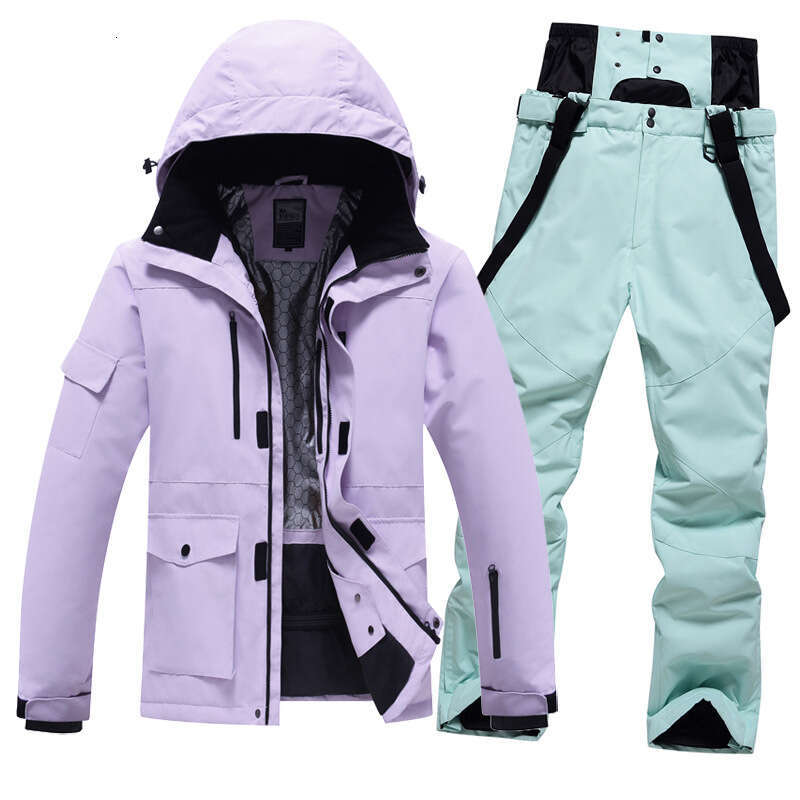 Outdoor windproof waterproof plus cotton thick warm single double board men and women ski suit set