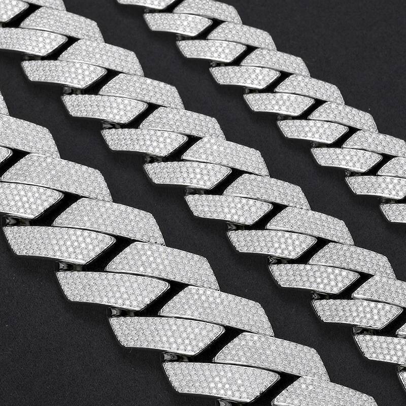 16/20/27MM S925 Sterling Silver Setting Cuban Moissanite Link Miami Chain Necklace Hip Hop Rock Cuban Necklaces Dropshipping