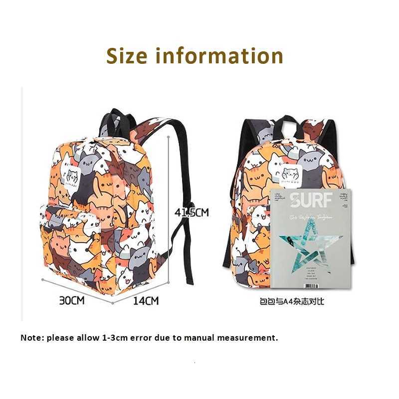 Cute Cat Boys Girls Book Bag School Backpack Travel Mochila Rucksack Student Anime Backpacks M250811