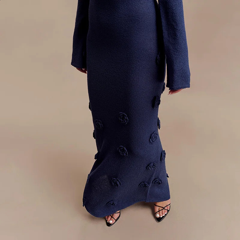 Off Shoulder Knitted Long Dresses Elegant Flowers Beach Maxi Dress Fashion Slim Party Robes Chic Lady Evening Gown 250805