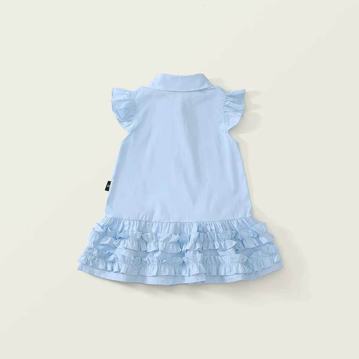 Girls Dress Summer Blue College Style Dresses for Kids 2025 New Baby Girl Bow Childrens Costume Baby Princess Clothing W250811