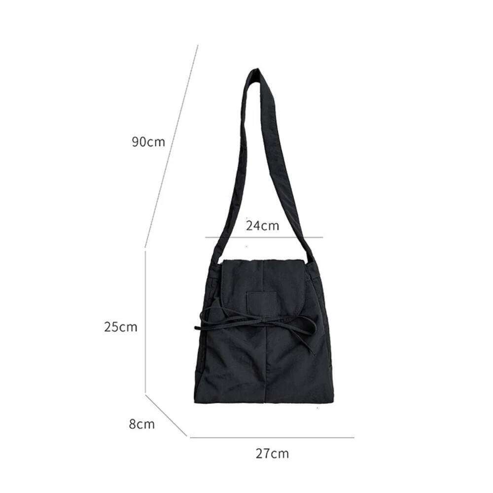 Vintage Flap Nylon Bow Crossbody Large Autumn New Student Commuter Shoulder Winter Solid Colour Simple Messenger Bag
