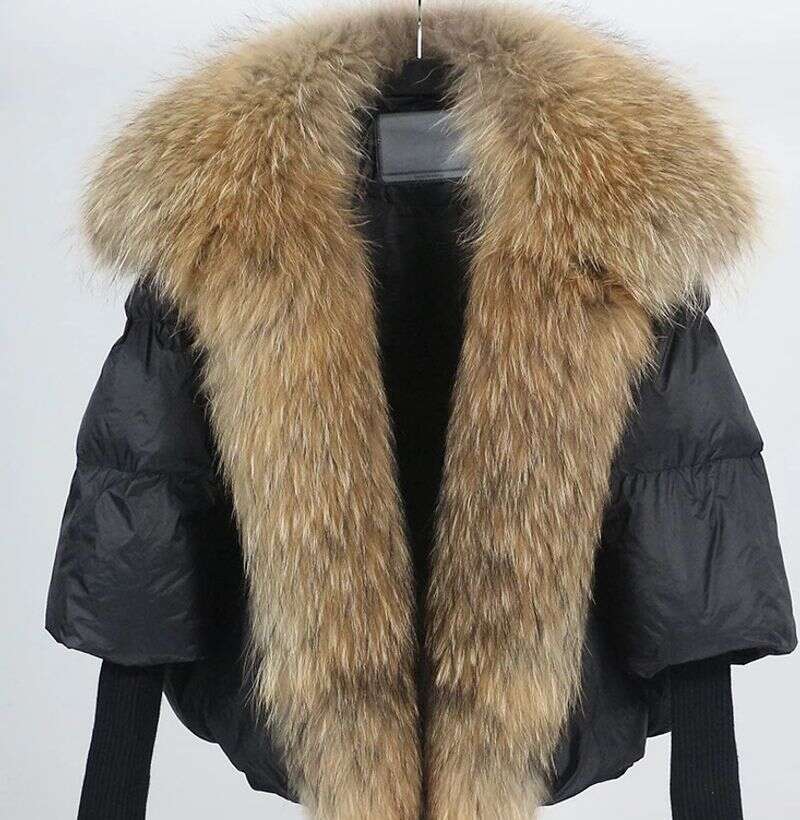 Women's Clothing Jacket Fox Fur Collar Hos High End Atmosphere Warm Loose Slim Hot Styleoded Ribbed Sleeve