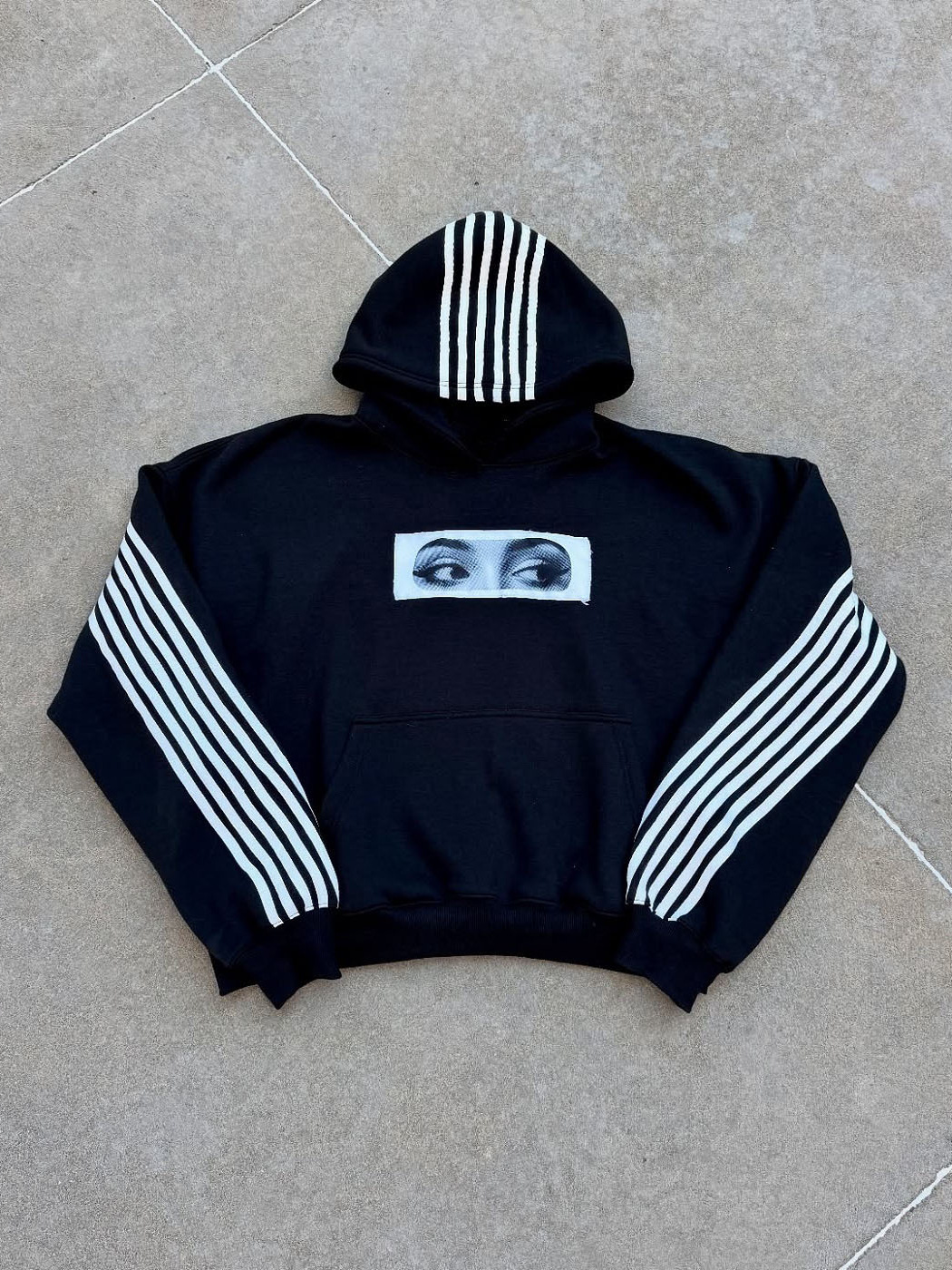 American vintage striped print loose sweatshirt unisex street hip hop personality patch embroidered sweatshirt sweatpants