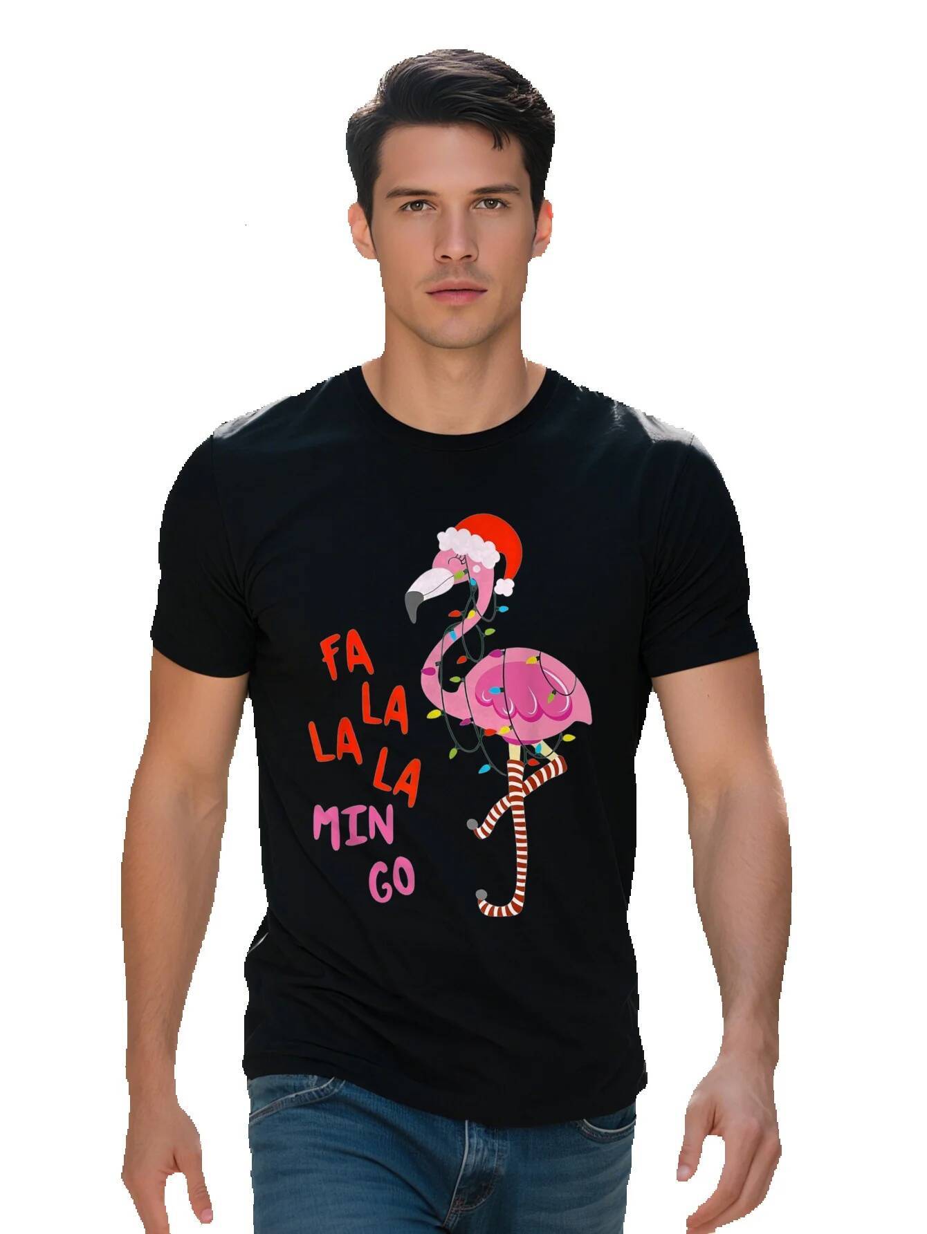 Fa La Mingo Flamingo Christmas Tropical Xmas Tree Lights Men Leisure And Comfort T-Shirt c7f5f 46200